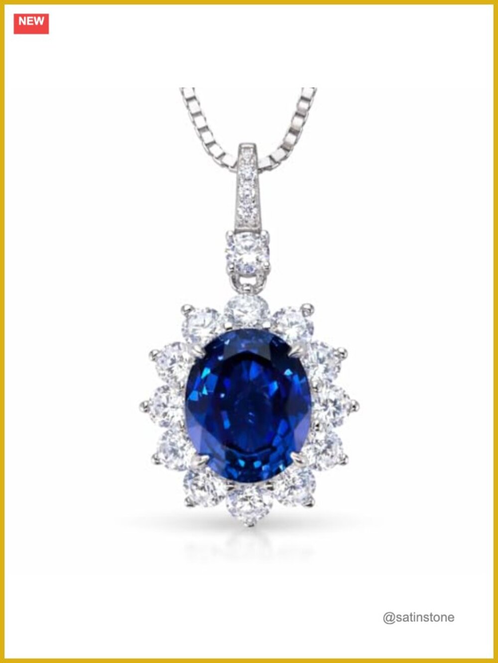 Lab Grown Sapphire Pendant Necklace with Rhodium Plated 925 Sterling Silver